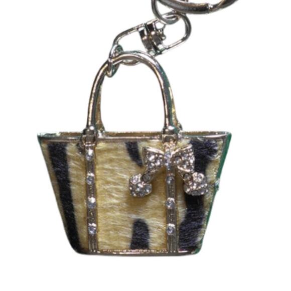 Unbranded Accessories - Mini Handbag Keychain Charm Tiger Print Gold Rhinestone Bow Purse NWT